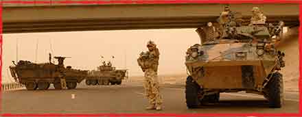6RAR Diggers and 2/14LHR ASLAVs conduct a Vehicle Check Point in Dhi Qar Iraq in May 2008.